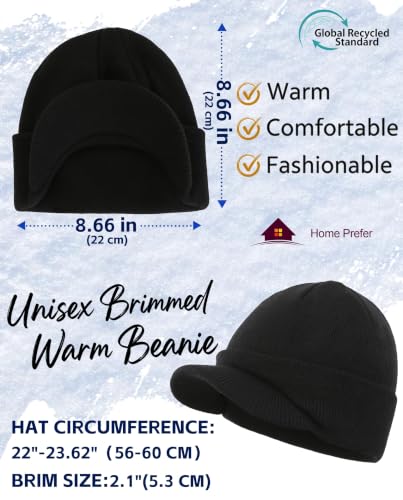 Home Prefer Men's Winter Beanie Hat with Brim Warm Double Knit Cuff Beanie Cap Watch Radar Hat - color: Black