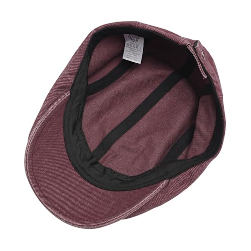 ZLYC Men Cotton Flat Cap Summer Scally Newsboy Beret Driver Hat - color: Washed Burgundy