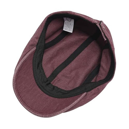 ZLYC Men Cotton Flat Cap Summer Scally Newsboy Beret Driver Hat - color: Washed Burgundy