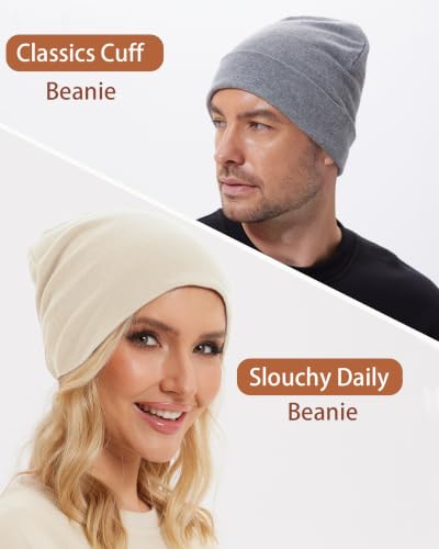 Thin 100% Cotton Fine-Knit Beanie Hat Slouchy Soft Chemo Skull Cap - color: 1-beige