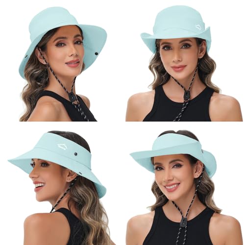 Sun Hats for Women Bucket Hat UV Protection Fishing Hat Wide Brim Safari Hats 2 in 1 Zip-Off Sun Visor Hats UPF 50+ - color: 1pack-light Blue