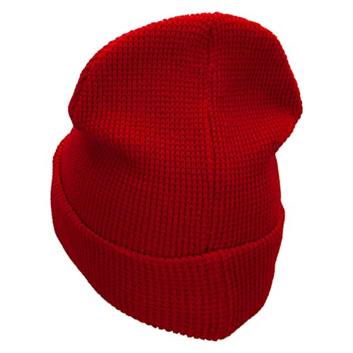 Waffle Knit Cuff Beanie - color: Red