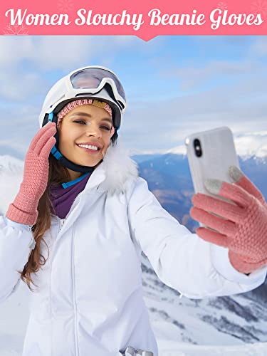JaGely 8 Pieces Women Winter Hats and Gloves Set Women Warm Touchscreen Knitted Lined Gloves Winter Beanies - color: Black, Gray, Pink, Beige