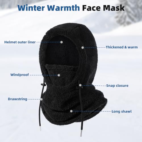 Ski Mask Balalclava Windproof Face Mask Warm Fleece Neck Cover for Cold Weather Helmet Hood for Men & Women - color: B01-black