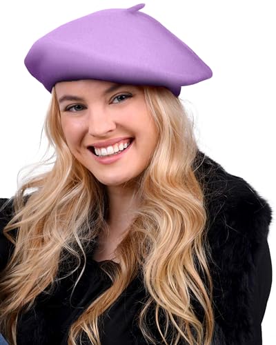 Parquet Solid Color French Beret Hat. Classic French, Casual and Chic Lightweight Cap for Women - color: Lavender