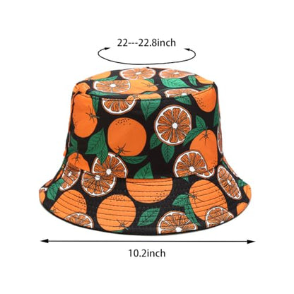 Bucket Hat for Women Men, Cotton Reversible Double Side Wear Sun Hats Beach Fisherman Hat - color: Orange