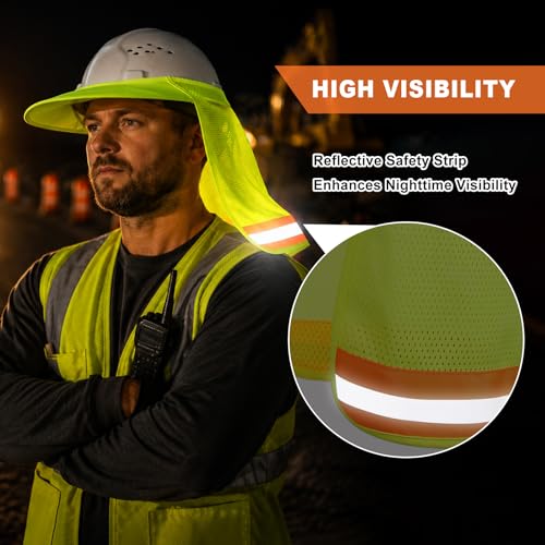 Hard Hat Sun Shade, Full Brim Mesh Neck Sun Shield with Reflective Strip, High Visibility Visor Neck Shade for Hard Hat Accessories, 2 Packs Yellow - color: Yellow