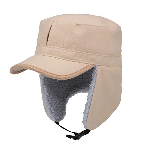 Winter Windproof Ear Flap Hats Denim Baseball Cap Ushanka Trapper Hat Men&Women Fashion Cap - color: Khaki, size: Large