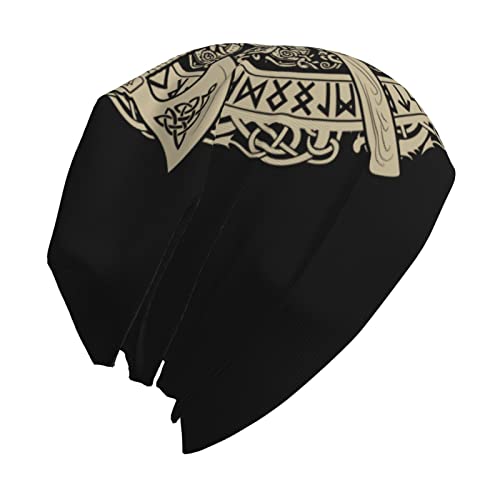 Men Vikings Beanie Caps,Norse Rune Skull Cap Knit Hat Slouchy Cap Autumn Summer Casual Beanies Hat - color: Norse Rune