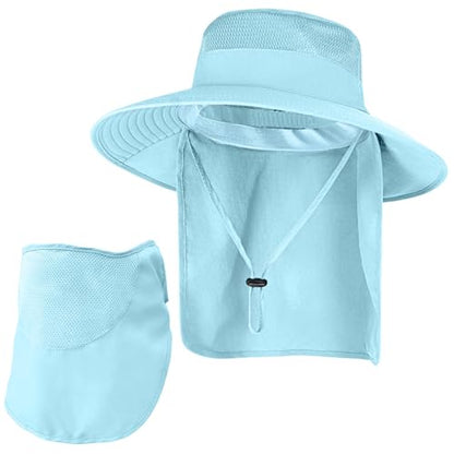 ZOORON Sun Hats for Men Women with Neck Flap Fishing UPF 50+ UV Protection - color: Blue (With Face Cover)