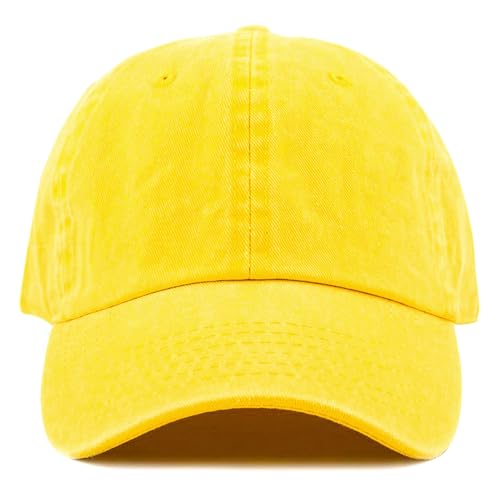 The Hat Depot 100% Cotton Pigment Dyed Low Profile Dad Hat Six Panel Cap - color: 1. Yellow