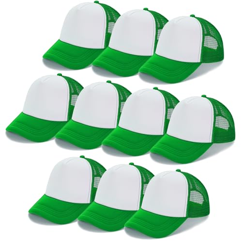 Ultrafun 10 Pack Trucker Hat Mesh Sublimation Blank Hats Adjustable Baseball Caps Hats for Men Women - color: Green White