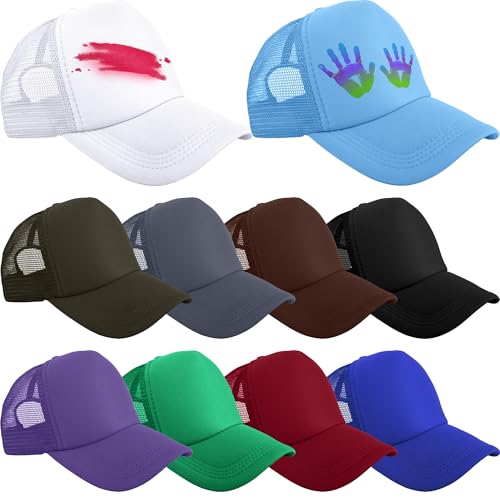 10 Pack Kids Trucker Hats Bulk Blank Mesh Baseball Hats Adjustable Sublimation Caps for Boys Girls DIY Craft - color: Color Style 4