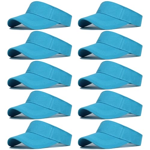 10 Pcs Kids Sun Visor Hats Boys Girls Athletic Sports Visor Adjustable UV Protection Beach Visor Fit 6 to12 Years Old - color: Lake Blue