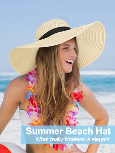 Floppy Sun Hats for Women, Summer Wide Brim Straw Beach Hat - color: Beige, size: Large
