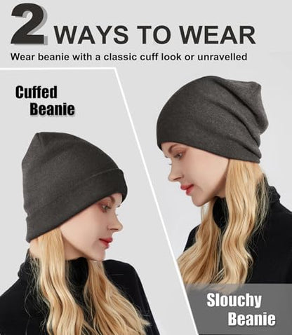 Womens Satin Lined Beanie Wool Silk Lining Slouchy Warm Skull Cap - color: 1pcs Dark Gray