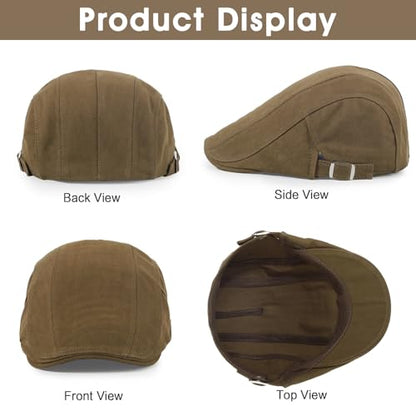 3Pcs Cotton Newsboy Hat for Men Cool Adjustable Flat Cap - color: Black+darkgrey+coffee