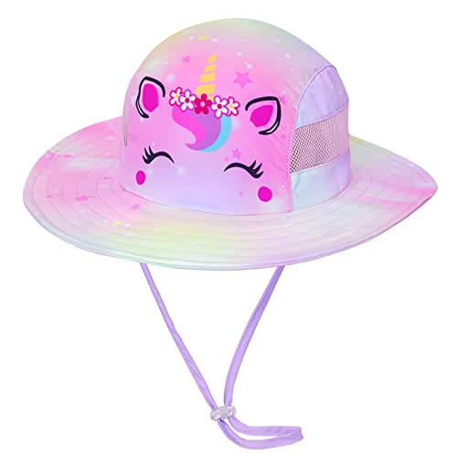 ICOSY Sun Hat for Kids Girls, UPF 50+ Wide Brim Beach Hat for Toddler - color: Pastel Pink