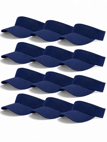 12 Pack Sun Visor Hats Softball Adjustable Cap Sun Protection for Women Men - color: Navy Blue