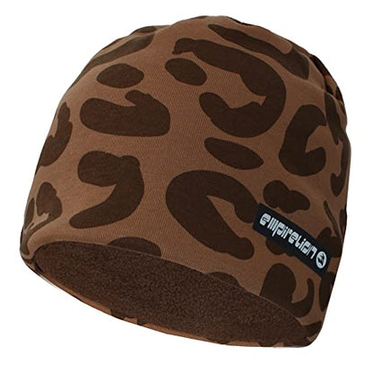 EMPIRELION Softshell Winter Fleece Lined Beanie Hats, 9" Running Skull Cap Thermal Tactical Watch Cap Men Women - color: Brown Leopard