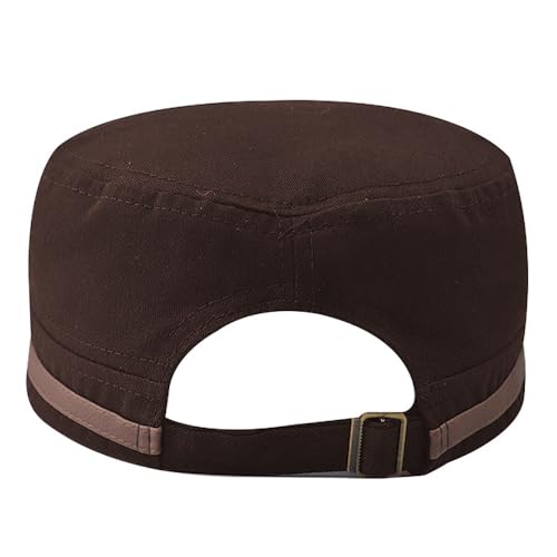Cadet Army Cap for Men Women Military Adjustable Unisex Flat Top Hat - color: Brown