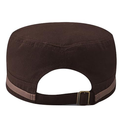 Cadet Army Cap for Men Women Military Adjustable Unisex Flat Top Hat - color: Brown