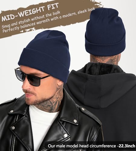 100% Cotton Beanie for Women Men Soft Knit Beanies Warm Winter Hat - color: Navy Blue