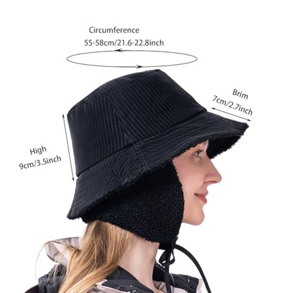 Winter Bucket Rain Hats for Women Girls with Ear Flaps Fleece Warm Autumn Waterproof Caps Earmuff Cloche Trooper Trapper Hat