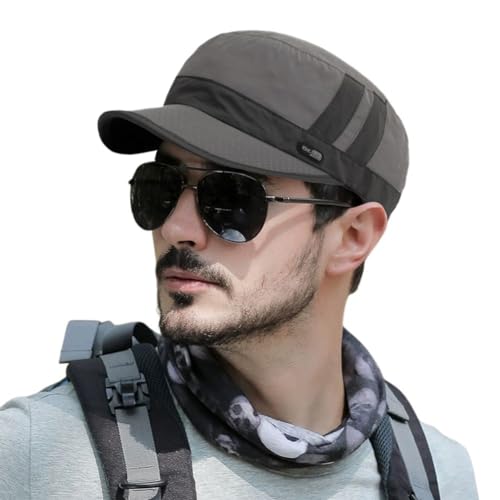 FASHIXD Mesh Military Hat for Men Summer Army Cap Quick Qry Short Bill Hat Cadet Caps - color: Gray