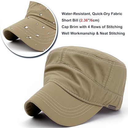 Loneshark Water Resistant Military Hat Quick Dry Cadet Cap Army Flat Top - color: Sport-logo-khaki