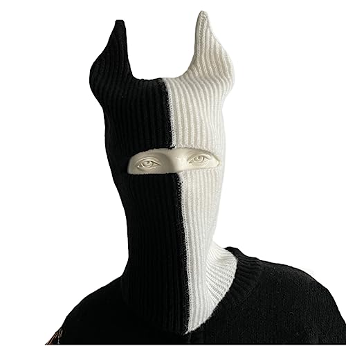 LOLAT Funny Horn Balaclava Ski Mask with Ears Full Face Hat Winter Warm Beanies Halloween Costume Men/Women - color: Black-white
