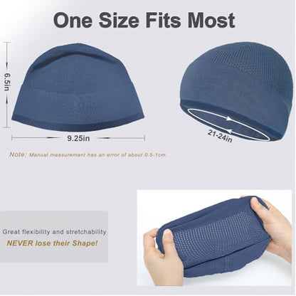 Bamboo Lightweight Skull Cap Beanie Hat for Men Women, Soft and Comfy Sleep Cap Watch Hat - color: Black/Navy