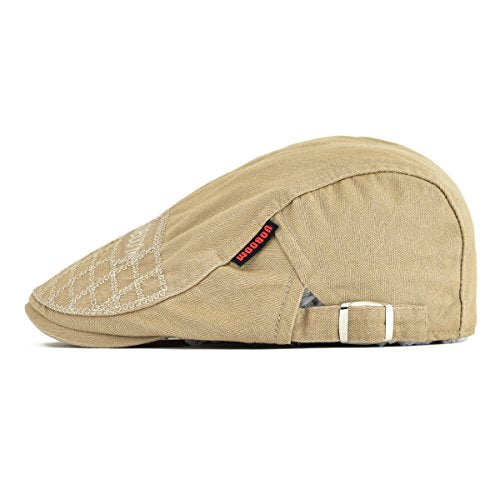 VOBOOM Men Cotton Adjustable Newsboy Beret Ivy Cap Cabbie Flat Hat - color: Light Brown