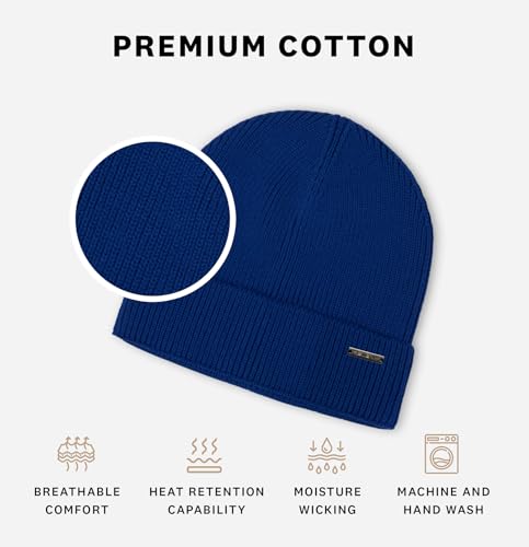 Revony 100% Cotton Men’s Skull Beanie – Soft, Structured, Everyday Comfort - color: Royal Blue