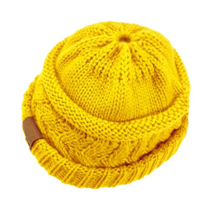 Rosoz 2 Pack Ponytail Beanie for Women,Winter Warm Beanie Tail Soft Stretch Cable Knit Messy High Bun Hat - color: 1pack-yellow
