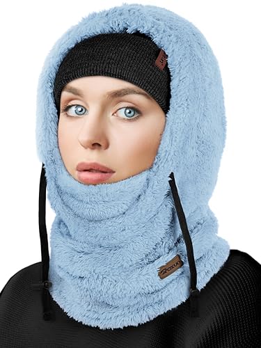ROXUN Ski Mask Fleece Balaclava, Windproof Face Mask Winter Warm Neck Cover - color: Powder Blue