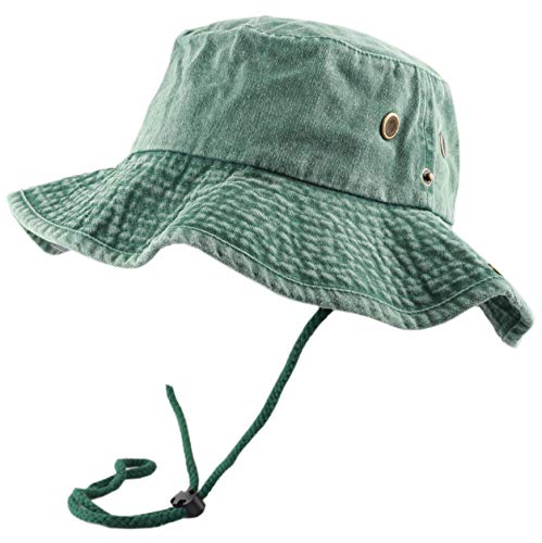 The Hat Depot Cotton Stone-Washed Safari Wide Brim Foldable Double-Sided Sun Boonie Bucket Hat - color: 3. Pigment - Green, size: Small-Medium