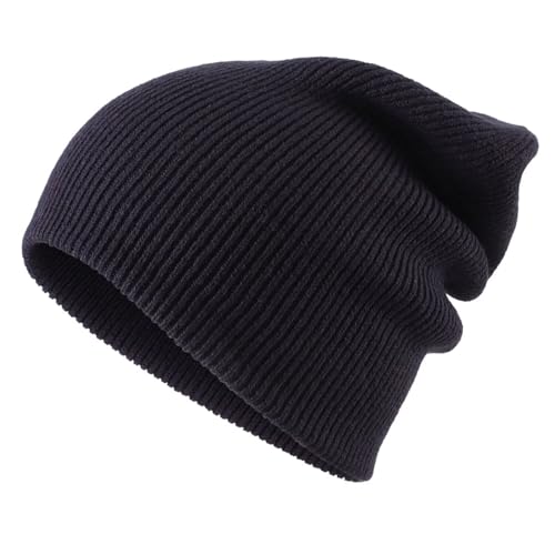 Connectyle Thick Cuffed Beanie for Men & Women Double Layer Knit Winter Hat Acrylic Watch Hat Warm Stocking Skull Cap - color: Navy Blue