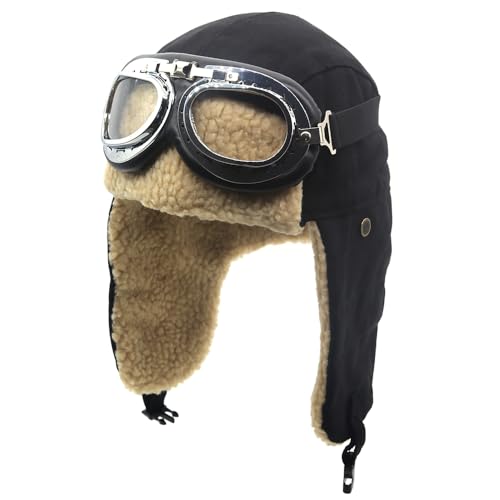 Adults Vintage Aviator Hat Trapper Cap - color: Black Hat