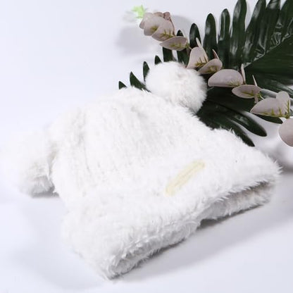 Winter Knit Hat for Women Winter Elastic Cute Bear Ear Skull Beanie Caps Autumn Winter Cute Crochet Beanies - color: Bear Ear White