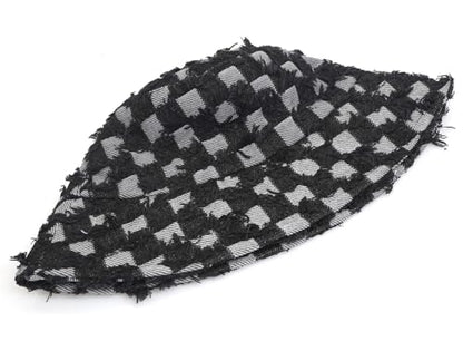 Women's Washed Cotton Bucket Hat Cowboy Checkerboard Fishermen Hat - color: Black