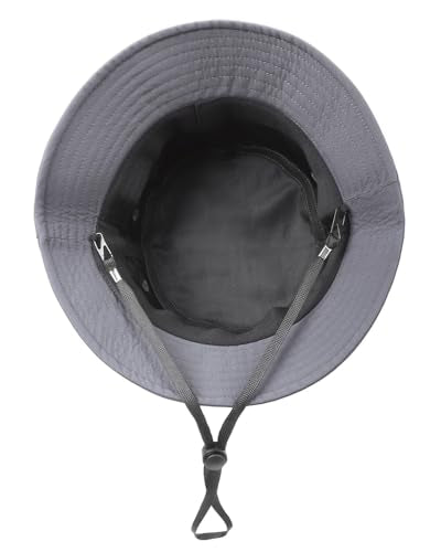 Zylioo XL XXL Bucket Hat for Big Heads, Quick Dry Travel Sun Hat with Strap - color: Gray, size: Large-X-Large