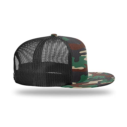 Richardson 511 Wool Blend Flatbill Trucker Snapback Adjustable Cap - color: Green Camo/Black