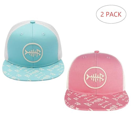 BASSDASH 2 Pack Flat Brim Trucker Cap Adjustable Snapback Hat Mesh Back for Men Women Fishing Hunting - color: Pack of 2, Turquoise & Pink
