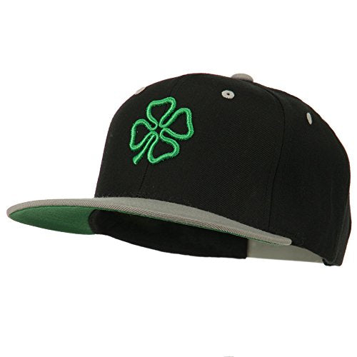 3D Clover Embroidered Two Tone Snapback Cap - color: Black Silver