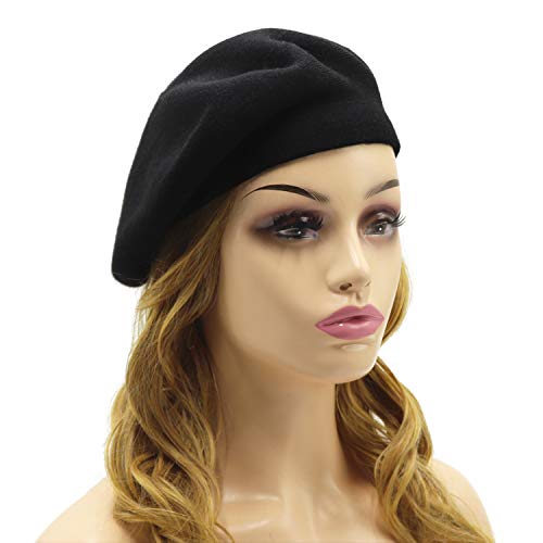 Wheebo Reversible Solid Color French Beret Hat for Women and Girls - color: Black