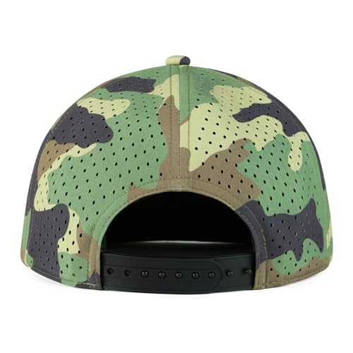FEINION Men Laser Mesh Flat Brim Snapback Baseball Cap - color: Green Camouflage