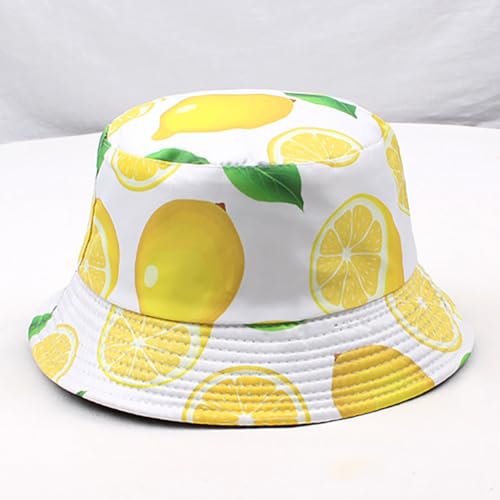 Unisex Bucket Hat Beach Sun Hat Aesthetic Fishing Hat for Men Women Teens, Reversible Double-Side-Wear - color: Lemon White