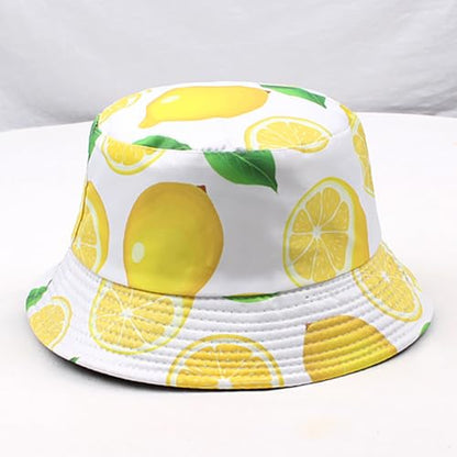 Unisex Bucket Hat Beach Sun Hat Aesthetic Fishing Hat for Men Women Teens, Reversible Double-Side-Wear - color: Lemon White