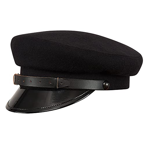 Sterkowski Maciejowka Model 1 Cap | 100% Woolen Breton Cap | Polish Traditional Military Peaked Mens Vintage Hat - color: Black, size: 6 3/4